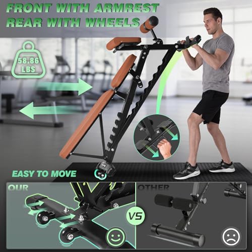 1000 LBS Adjustable Weight Bench with Roman Chair, Utility Workout Bench for home gym MAX Sit/Decline/Incline Up Bench Press Exercise Equipment 75°to -20°FID Strength Training - color: Brown