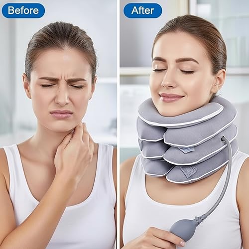 FDA Registered Neck Traction Device for Pain Relief – Inflatable Cervical Neck Stretcher for Home Use, Adjustable Support for Neck Stiffness & Posture, Fits 12"–17" Neck Size
