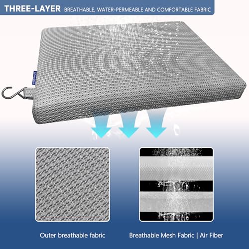 Gooo&Ma Shower Cushion, Non-Slip Air Fiber Bath Pad, Grey | Waterproof, 3D mesh quick-dry, hook, for shower bench/chair, elderly & pregnancy, 16"x12"x2", washable - color: Gray