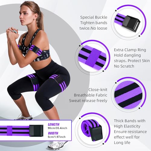 Booty Bands, Blood Flow Restriction Bands for Women/Men, Adjustable BFR Training Bands for Glutes & Hip Building, Occlusion Resistance Bands - color: Purple