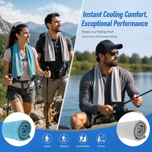 Amgico 10 Pack Cooling Towel 40"X12", Cooling Towels for Hot Weather, Instant Cooling Soft Breathable Quick Dry Microfiber Towel for Summer, Hiking, Golf, Travel, Beach, Gym, Camping & More - color: Dark Gray/Gray/Sky Blue/Lake Blue/Royal Blue/Black/Light