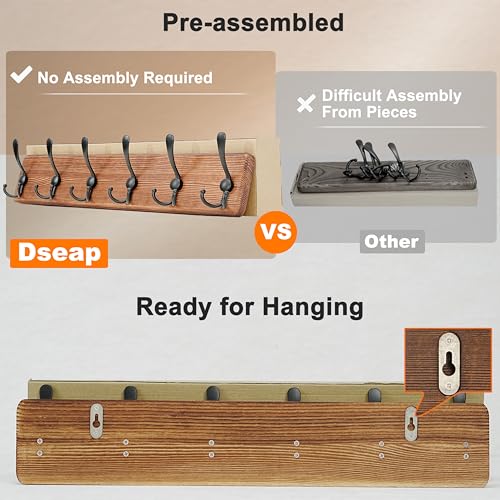 Dseap Coat Rack Wall Mounted - 24" Long 6 Tri Hooks, Heavy Duty Wooden Wall Coat Hanger Coat Hook for Clothes Hat Jacket Clothing, White and Black - color: White & Black, size: L=24"