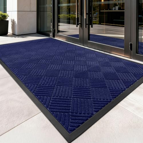 100pointONE Front Door Mat, Heavy Duty Indoor Outdoor Doormat, 48" x 24" Low Profile Outdoor Mats for Home Entrance, Stain and Fade Resistant Welcome Mat Ideal for High Traffic Area, Diamond Blue - color: Blue Diamond, size: 2' x 4' (Rectangular)