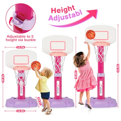 Basketball Hoop Indoor Outdoor Toys for Toddlers 1-3, Kids Basketball Hoop with 3 Balls, Adjustable Mini Basketball Goal, Christmas Birthday Sports Toys Gift for Baby Boys Girls Age 1 and Up | Basketball Hoop for Kids with 5 Adjustable Heights, 3 Soft Bal