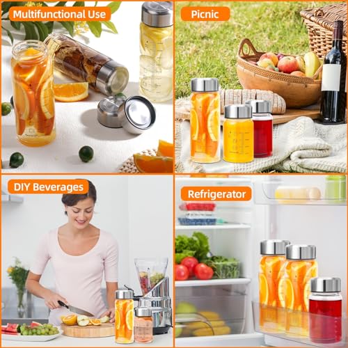 Glass Juice Bottles 6 Pack 12 oz - Wide Mouth Glass Water Bottles with Lids - for Juicing, Smoothies, Milk, Protein, BPA Free, Reusable, Stainless Steel Lids, Leak Proof, Shaker bottle (400 ml) - color: 6-Pack, size: 12 oz/400 ml