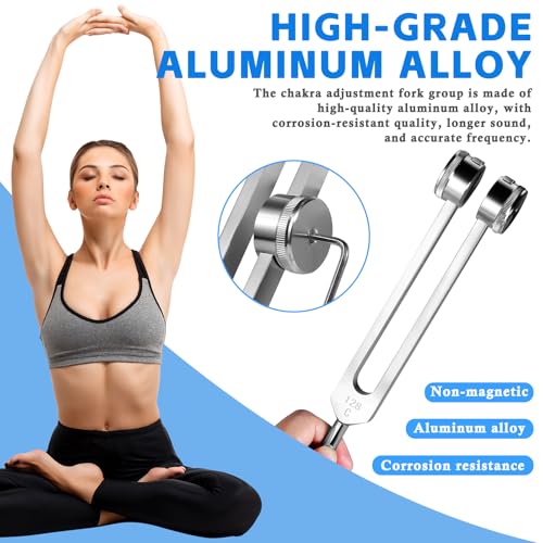 Tuning Fork Set (128Hz, 256Hz, 512Hz) of 3, Weighted & Unweighted Aluminum Forks with Reflex Hammer and Storage Bag for Chakra/Healing/Medical/Sound Therapy Instruments/Yoga/Meditation Accessories - color: 128Hz, 256Hz, 512Hz - Silver