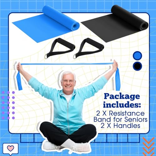 2 Pcs Resistance Band with Handles Chair Exercise Equipment for Seniors Physical Therapy Band Gifts for Elderly Women Rehab, Physical, Grandma, Grandpa - color: Blue,Black