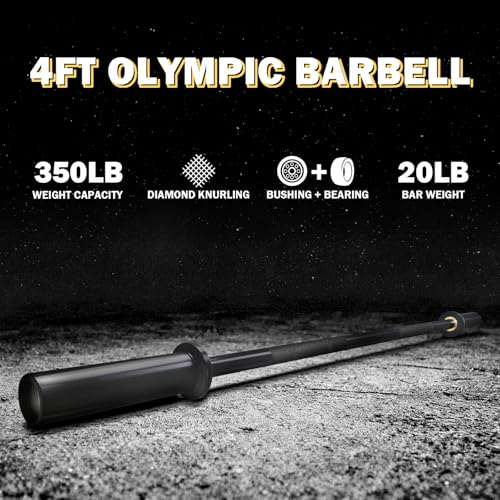 4ft Olympic Barbell - 2-Inch Strength Training Bar for Squats, Deadlifts, Bench Press & Home Gym, 500lbs Capacity, Includes Silent Collars