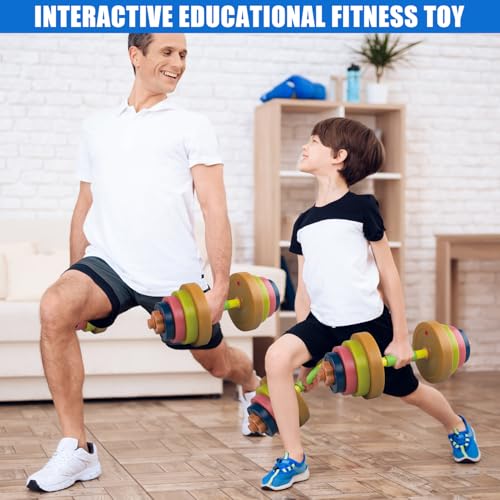 Kids Exercise Weight Set, Barbell and Dumbbell Workout Equipment, Toddler Beginner Gym Toy for Pretend Play Lifting Exercise & Fitness, Adjustable Fill with Sand or Water - size: 2-In-1
