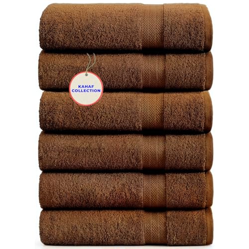 KAHAF COLLECTION 100% Cotton Bath Towels, 24x48 Pack of 6 Towels, Quick Dry, Highly Absorbent, Soft Feel Towel, Gym, Spa, Bathroom, Shower, Pool, Luxury Soft Towels (Brown, 24x48-6 Pack) - color: Brown, size: 24x48 - 6 Pack