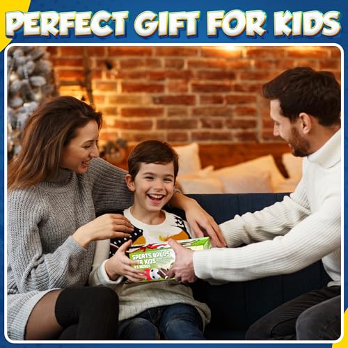 8.5” Sports Balls for Kids & Toddlers - (Pack of 4) Rubber Inflatable Multi-Sport Ball Set - Football, Soccer Ball, Basketball, Playground Ball & Pump - Birthday Gift Toys for Boys & Girls - color: Regular, size: 8.5 Inch