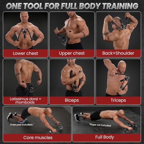 Twister Arm Trainer, 3 in 1 Hydraulic Power Chest Workout Equipment with Ab Roller Wheels and Hooks, Adjustable 22-440lbs Arm Trainer for Men Women, Home Gym Equipment for Full Body Strength Training - color: red
