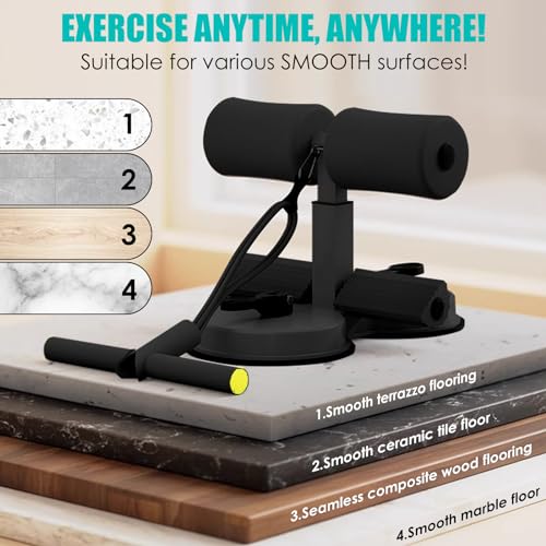 Sit Up Bar Foot Holder,Portable Sit Up Floor Holder, Sit Up Exercise Equipment,3 Level Adjustable, with 2 Strong Suction Cup and Elastic Pull Rope，for Abs Workout Aids,Feet and Leg Strength Training, Home or Office Use - color: Black