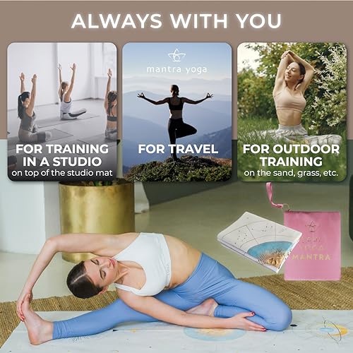 Mantra Yoga Travel PRO 1.5mm with Knee Pad - Foldable Fitness & Exercise Mat with Bag | Lightweight, Compact & Eco-Friendly | Non-Slip & Washable | For All Types of Yoga | 72" L x 24" W | 2.6 lbs - color: WhiteSky