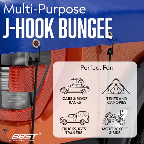 Extra Long Bungee Cords with Hooks - Large Heavy Duty Outdoor Black Bungie Straps Set of 6 Pieces 72 Inch 6 Ft - size: 6x72" - 6 Piece 6 ft
