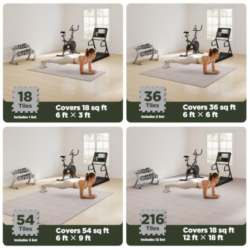 AIRHOP 18 PCS Gym Floor Mat, EVA Foam Puzzle Gym Mat, High-Density Interlocking Foam Floor Tiles for Home Gym, Play Workout Garage Kitchen Flooring 12.6"x12.6"x0.4" - color: Beige, size: 36 Tiles | 36 Sq Ft