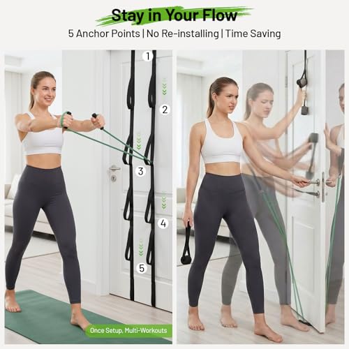 Slim Panda Door Anchor Strap for Resistance Bands, Door Exercise Equipment with Secure Buckle & No Drill Setup, Multi Point Anchor Gym Attachment, Portable Door Resistance Bands for Home Gym Workouts - style: 15 Pcs Set（Anchor+Resistance Band Set）