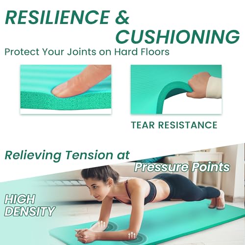 Signature Fitness Extra Thick High-Density Foam Yoga Mat – Multiple Thicknesses (1/2" & 1") / Multiple Colors – Double-Sided Non-Slip Surface – with Carrying Strap for Pilates, Yoga & Home Workouts - color: Aqua