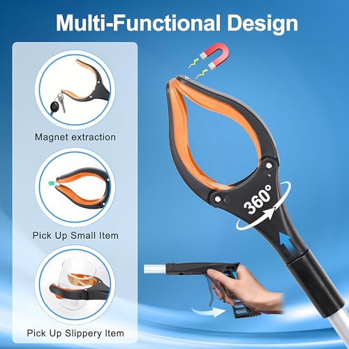 Grabber Reacher Tool - 32” Extra Long Foldable Gripper and Reaching Tool - Heavy Duty Pick Up Stick Grabbers for Seniors, Trash, Surgery Recovery Must Haves Gifts (Orange) - color: Orange