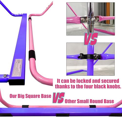 Folding Gymnastics Bar with Rings, Foldable Kip Bar with Sturdier Base, Training Bar for Kids Ages 3-10, Horizontal Bar, Home Gym Equipment for Boy Girl - color: Violet, style: Foldable Bar
