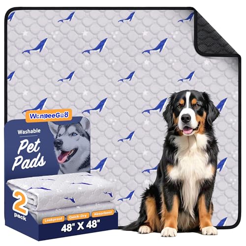 Washable Dog Pee Pads, Non-Slip Waterproof, 48 x 48 in, 2 Pack, Dolphin | Super absorbent, waterproof and non-slip; washable, reusable dog pads for crates, playpens, floors, furniture and travel - color: Dolphin Pattern, size: 48"x48"(Pack of 2)