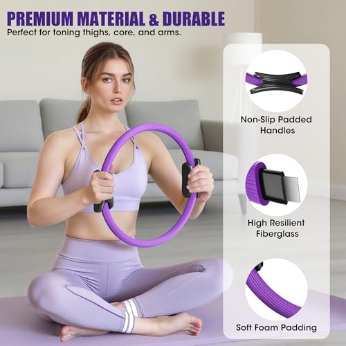 ROSAPOAR Pilates Essentials Kit for Women, Pilates Ring Set - 14" Magic Circle with Yoga Ball & Resistance Bands – Pilates Kit for Home Workouts, Toning & Core Sculpting Pilates Equipment - color: Purple