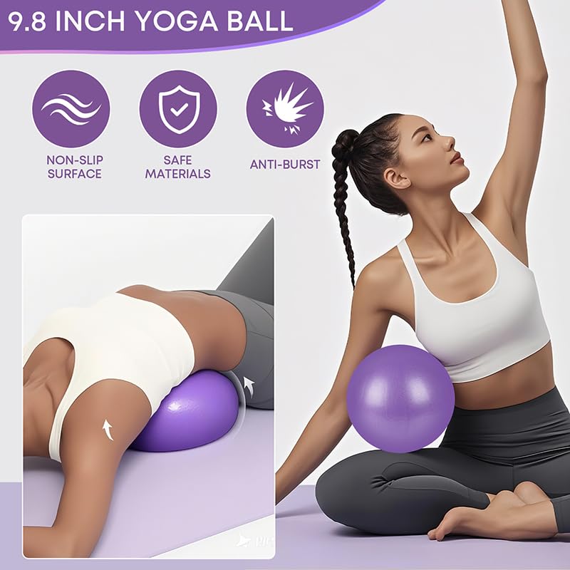 13 Pcs Pilates Essentials Kit for Women, Home Workout Equipment Set with 9.8” Ball, Magic Circle, Accessories, Perfect for Beginners to Toning & Fitness, Pink - color: Purple