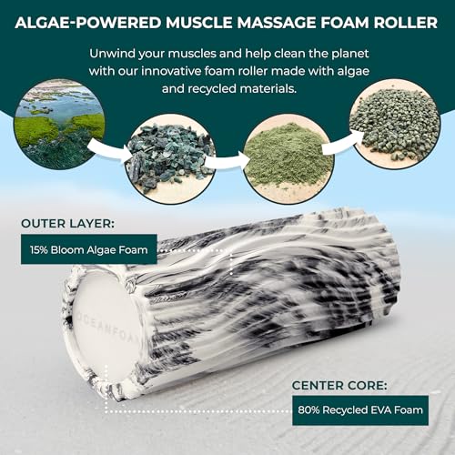 Oceanfoam Sweet Spot Medium Exercise Foam Roller 14"x5.5" – Medium Density Travel Foam Roller for Physical Therapy, Deep Tissue Massage, Yoga, Pilates, Classic Exclusive Wave Texture (Black Marbled)