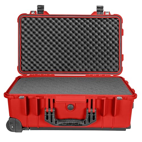 Eylar 22" Carry-On Roller Hard Case With Ragar Reconfigurable & Reusable XP Crosslink Foam, Waterproof, Shockproof For Equipment, Drones And Cameras, TSA Standard (2 Ragar Layers) (Red) - color: Red