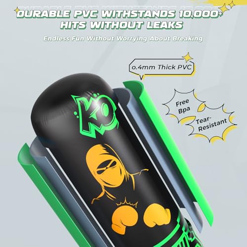 ODOSOLA 67'' Inflatable Punching Bag Freestanding for Kids Aged 3-12 – Heavy Duty Boxing Set for Karate & Taekwondo, Stable Boxing Bag Active Kids Toy, Christmas Birthday Gift for Boys and Girls - color: Green