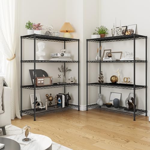 DurayLoly 4- Shelf Metal Shelving Unit Adjustable Storage Shelves Heavy Duty Garage Shelving Steel Wire Shelving for Laundry Bathroom Kitchen Pantry Closet Garage Black, 35.6Wx16Dx54H,2pc - size: Black-35.6"Wx16"Dx54"H（2P）