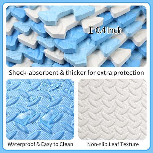 Foam Play Mat for Baby, 0.4 Inch Thick Foam Interlocking Floor Mats, Soft Non-Toxic Baby Playmat, Solid Colored Puzzle Play Mat Kids Floor Mats for Toddler, 16 Tiles(White/Light Blue/Blue) - color: White/Light Blue/Blue, size: 16 Pcs/47.2*47.2