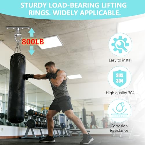 Heavy Bag Hanger,Stainless Wall Ceiling Mount Hook 180°/360° Rotation Wood Beam Holder Body Weight Strength Training Systems, Aerial Yoga Swing & Hammock - size: 4-holes with 180° + 360° rotation
