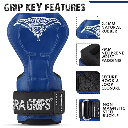 Cobra Grips Weight Lifting Gloves with Adjustable Neoprene Padded Wrist Wraps - Heavy Duty Alternative to Power Lifting Hooks for Deadlifts - color: FIT BLUE Rubber, size: 4.25 - 7.0"