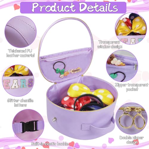 Translucent Mouse Ears Travel Case, Chenille Letter Headband Ears Holder Waterproof Hair Accessories Organizer Storage for Women Adults Gift Large Thicken Makeup Snack Bag for Park Travel - color: Purple