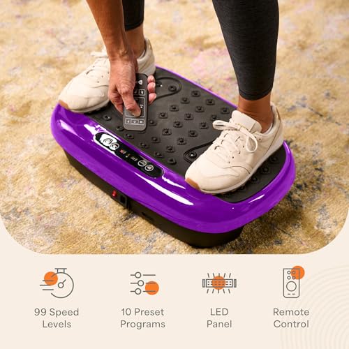 Lifepro HexaPlate Lite Vibration Plate Exercise Machine — Magnetic Acupoints, 99 Speeds & 10 Presets Vibration Platform Machine with Resistance Bands — Vibrating Plate for Lymphatic Drainage & Toning - color: Purple