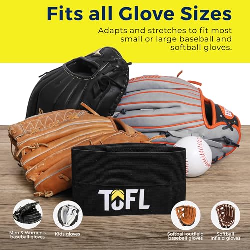 TOFL Baseball Glove Wrap Band for Mitt Shaping | Elastic Strap with Adjustable Closure for Pocket Forming & Storage | Youth & Adult Softball Mitt Care Accessory (Color & Quantity Options) - color: Black