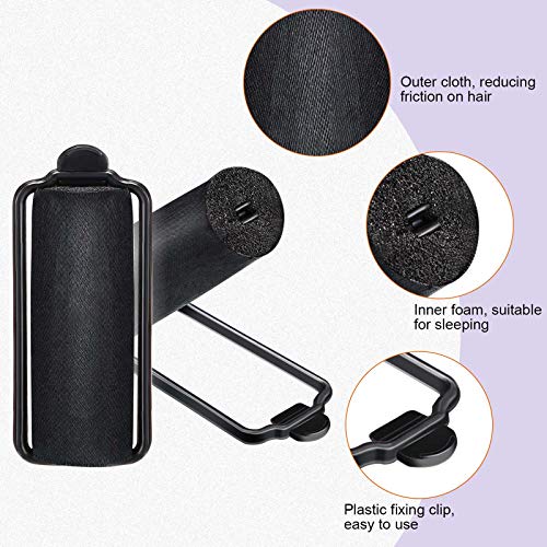 WILLBOND 40 Pieces Sponge Hair Rollers Silk Foam Satin Rollers Black 1 x 2.6 Inch for Women Hair Soft Curler Flexible Styling Wave Curlers for Hairdressing Styling