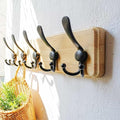 Dseap Coat Rack Wall Mount - Heavy-Duty Robust Rustic Wooden Wall Coat Hanger Hook Rail with 5 Triple Hooks for Winter Jacket & Hat Clothing, Light Brown & Black - color: Light Brown & Black, size: L=17.4"