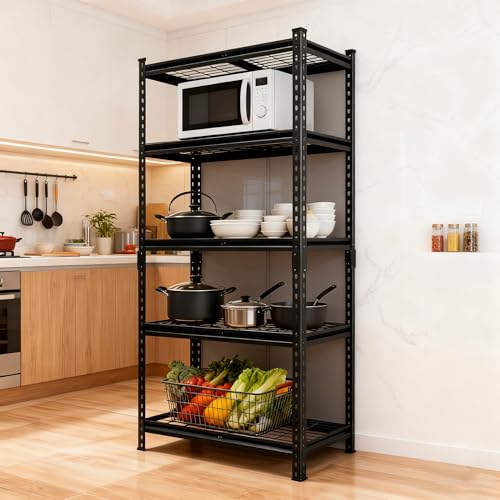 5-Tier Heavy-Duty Storage Shelves, 2250 LBS Load Steel Shelving Unit, Adjustable Boltless Garage Shelving, Sturdy Organizer for Garage, Kitchen, Gym, Shed (Black, 36''W x 18''D x 72''H) - size: 36''W x 18''D x 72''H