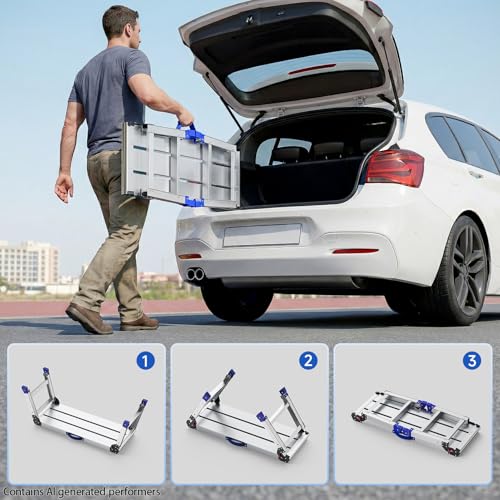 Loyoda Folding Work Platform for Adults, Portable Aluminum Step Stool 800lb | 14"-19.5" Adjustable Height, 12" x 31.5" Wide Platform for Garage, Painting, Reach High Shelves, Gardening, Car Wash - size: Large