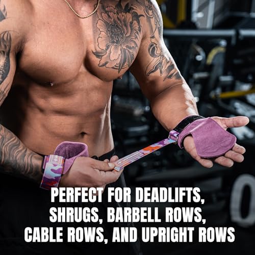 MANUEKLEAR Gym Straps Weight Lifting, Double Leather Lifting Straps for Men Deadlift with Cushion Wrist Loop, Gym Lifting Wrist Wraps for Weightlifting - color: One Size - Purple