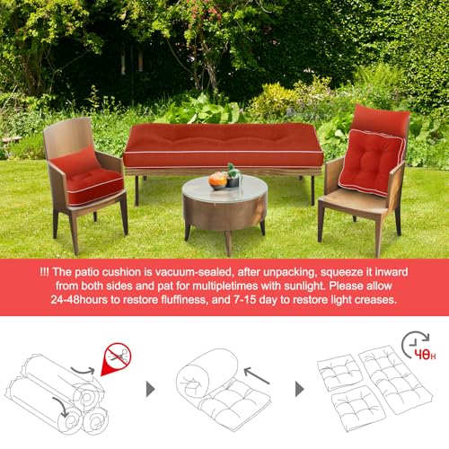 Chunful Set of 5 Outdoor Bench Cushions Set 44 x 19 Inch Tufted Waterproof Patio Furniture Seat Pad with Throw Pillows Loveseat Cushion for Square Settee Indoor Sofa Wicker Couch(Wine Red) - color: Wine Red