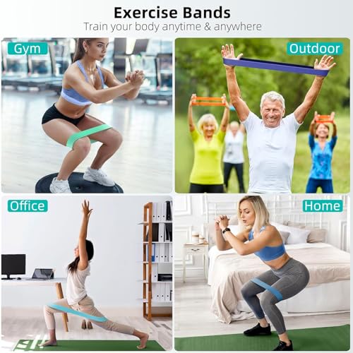 Pull Up Assistance Bands Set, Natural Latex Resistance Bands for Working Out, 5 Resistance Levels from 5 to 40 lb, Long Bands with Carry Bag for Home Gym and Strength Training