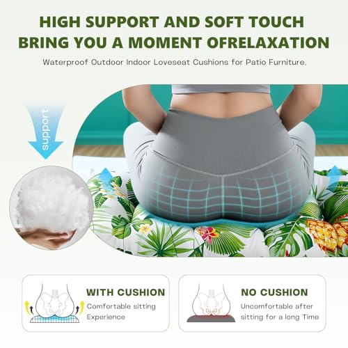 Wicker Chair Cushions Set, 2 U-Shaped Cushions & 1 Loveseat, Waterproof Outdoor Loveseat Cushion for Patio Furniture, Settee Bench Pad All Weather,Pineapple - color: Pineapple