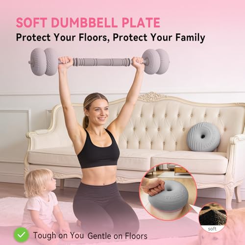 Adjustable Dumbbell Set 13LB/18LB/22LB/35LB, 4-in-1 Soft Shell Weight Set with Connector, Converts to Barbell & Kettlebell, Strength Training Equipment for Home Gym, Ideal for Women & Beginners - color: Grey-35 LB