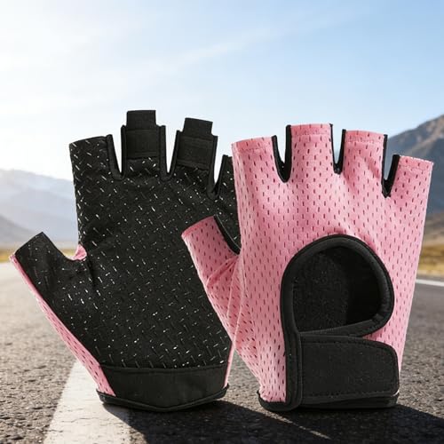 IZUS Anti-Slip Fingerless Workout Gloves for Women Gym/Exercise/Fitness/Training/Cycling with Excellent Grip/Cushion-Pads - color: Pink
