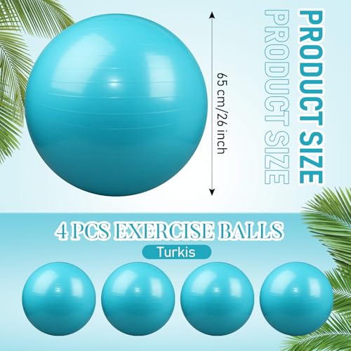 Leyndo 4 Pcs 26 Inch Yoga Exercise Ball Pilates Pregnancy Birthing Fitness Ball with Quick Pump Anti Burst for Improved Posture, Balance, Yoga, Pilates, Training - color: Turquoise Color