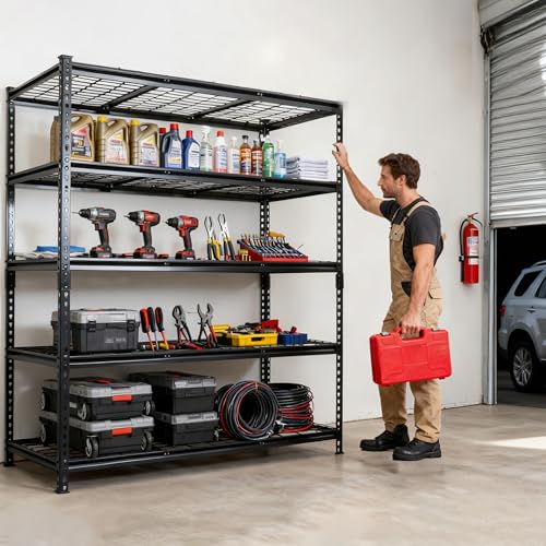 5-Tier Heavy Duty Metal Shelving Unit Adjustable Storage Rack, Boltless Assembly, 4000 lbs Total Capacity, Black, for Garage, Basement, Warehouse, Workshop (Black, 48" W x 24" D x72 H) - size: 48"W x 24"D x72"H