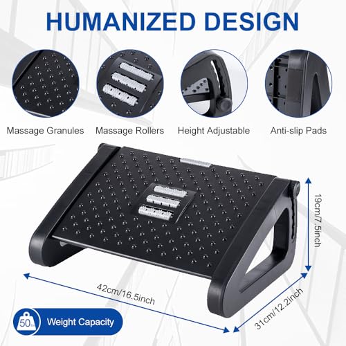 Foot Rest for Under Desk at Work - Six Heights Adjustable Under Desk Footrest - Ergonomic Foot Stools for Under Office Desks - Desks Foot Rest with Massage Rollers - Leg Rest for Chair (Black) - color: Black